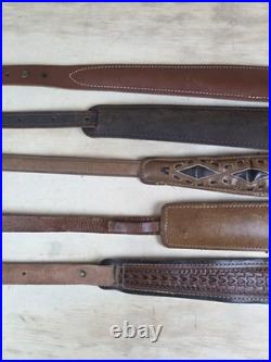 Lot Of 5 Vintage Leather Gun Rifle Slings Padded Hand Tooled Luxury Shotgun