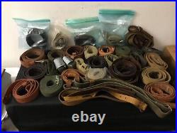 Lot of 32 Vintage Military Rifle Slings Canvas Leather Military WWII Vietnam