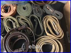 Lot of 32 Vintage Military Rifle Slings Canvas Leather Military WWII Vietnam