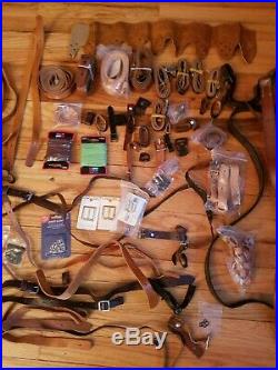 Lot of Leather Rifle Slings, Enfield slings, hardware and leather components