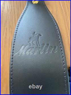 Marlin Leather Rifle Sling Embossed Logo 336 1894 1895 Black With Swivels OEM