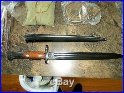Mitchell's Mauser Bayonet & Scabbard, Leather Frog, Rifle sling, ammo pouch, cl