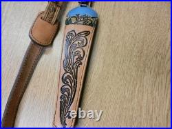 NICE Sharp Shooter 6802 Leather padded rifle Sling With Swivels Buck Etched Ex