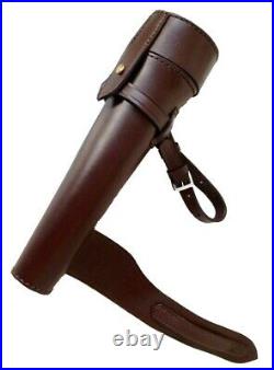 New Saddle Hip Steel Flask & Thick Leather Case Fox Hunting Baton Brown
