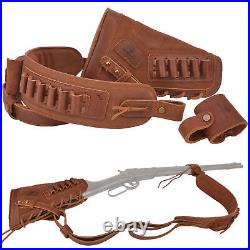 No Drill Cowhide Leather Rifle Buttstock + Suede Matched Sling + Loop. 357.30/30