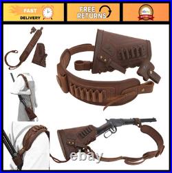 No Drill Leather Gun Sling with Cheek Rest & Shell Holder for. 357 30-30 45-70 1