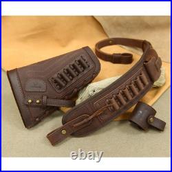 No Drill Leather Gun Sling with Cheek Rest & Shell Holder for. 357 30-30 45-70 1