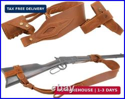 No Drill Leather Rifle Sling with Stock Barrel Mount Universal fit lever Rifles