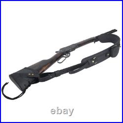 No Drill Set of Canvas Leather Rifle Shotgun Buttstock with Gun Sling Strap