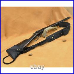 No Drill Set of Canvas Leather Rifle Shotgun Buttstock with Gun Sling Strap