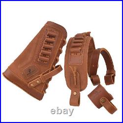 No Drill Set of Leather Ammo Buttstock, Barrel Mount with Gun Sling. 357.22.308