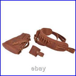 No-Drill Set of Leather Gun Buttstock Cover, Ammo Sling, Barrel Mount for Rifle