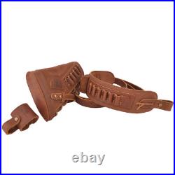 No-Drill Set of Leather Gun Buttstock Cover, Ammo Sling, Barrel Mount for Rifle