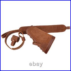 No-Drill Set of Leather Gun Buttstock Cover, Ammo Sling, Barrel Mount for Rifle