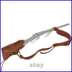 No-Drill Set of Leather Gun Buttstock Cover, Ammo Sling, Barrel Mount for Rifle