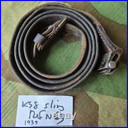 Original WWII German K98 G43 33/40 Mauser Leather Sling 1938 dated N. 63
