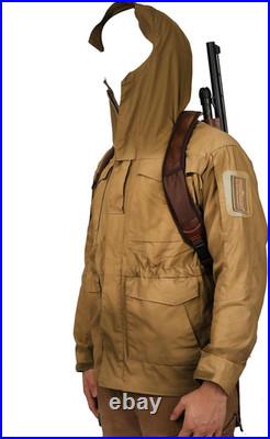 PU Leather Adjustable Rifle Sling with Double Strap and Knife Pouch