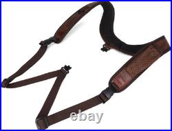 PU Leather Adjustable Rifle Sling with Double Strap and Knife Pouch