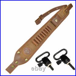 Padded Leather Rifle Sling Ammo Shell Loops With Swivels For. 30-30.308.45-70
