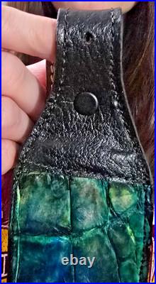 Padded RIFLE Firearm SLING with Authentic ALLIGATOR skin Aqua blue leather strap