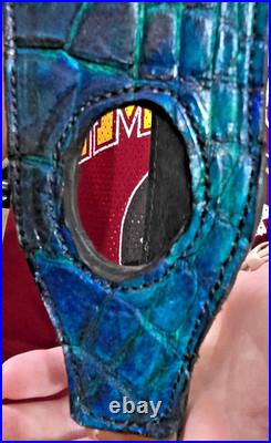 Padded RIFLE Firearm SLING with Authentic ALLIGATOR skin Aqua blue leather strap