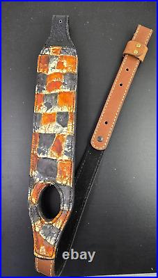 Padded RIFLE Firearm SLING with Authentic ALLIGATOR skin brown leather strap