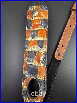 Padded RIFLE Firearm SLING with Authentic ALLIGATOR skin brown leather strap