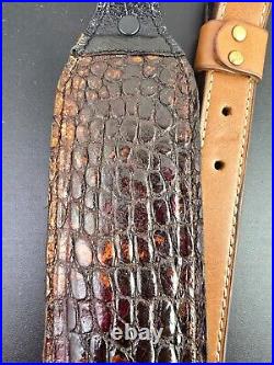 Padded RIFLE Firearm SLING with Authentic ALLIGATOR skin brown leather strap