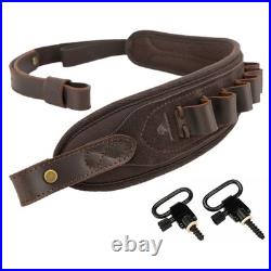 Padded Rifle Shoulder Strap with Thumb Hole Leather Ammo Shell Holder