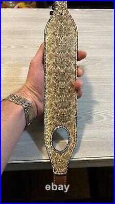 Padded Rifle Sling with Authentic Rattlesnake skin brown leather strap