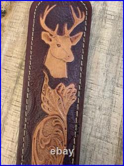 Pathfinder Deer Embossed Padded Leather Rifle Sling Strap Vintage