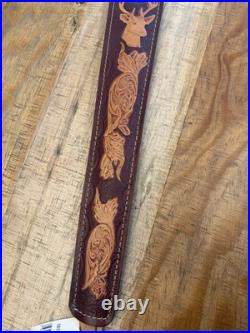 Pathfinder Deer Embossed Padded Leather Rifle Sling Strap Vintage