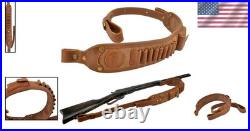 Premium Leather Rifle Shoulder Sling with Cartridge Holder Adjustable Comfort