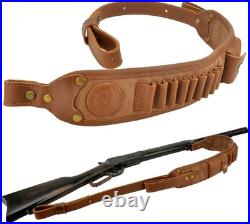 Premium Leather Rifle Shoulder Sling with Cartridge Holder Adjustable Comfort