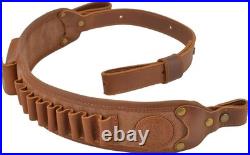 Premium Leather Rifle Shoulder Sling with Cartridge Holder Adjustable Comfort