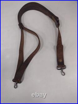 Rare 1800's Hunting 2 Point Brown Leather Rifle Sling With Metal Swivels 1800s