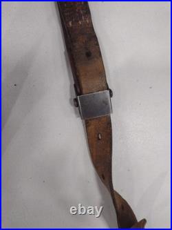 Rare 1800's Hunting 2 Point Brown Leather Rifle Sling With Metal Swivels 1800s