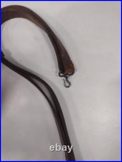 Rare 1800's Hunting 2 Point Brown Leather Rifle Sling With Metal Swivels 1800s