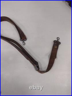 Rare 1800's Hunting 2 Point Brown Leather Rifle Sling With Metal Swivels 1800s