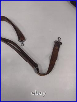 Rare 1800's Hunting 2 Point Brown Leather Rifle Sling With Metal Swivels 1800s