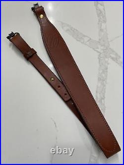 Rare Weatherby Insignia Leather RIfle Sling w Uncle Mike's Swivels 2-3/8 Wide