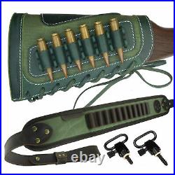 Retro 1 Set Leather Gun Shell Holder Buttstock +Canvas Rifle Sling Hunting -USA