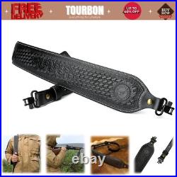 Retro Black Leather Rifle Sling Gun Carry Strap Shooting+ 2 Pcs Swivels