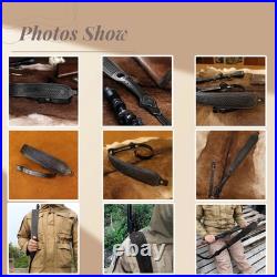 Retro Black Leather Rifle Sling Gun Carry Strap Shooting+ 2 Pcs Swivels