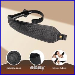 Retro Black Leather Rifle Sling Gun Carry Strap Shooting+ 2 Pcs Swivels