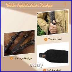 Retro Black Leather Rifle Sling Gun Carry Strap Shooting+ 2 Pcs Swivels