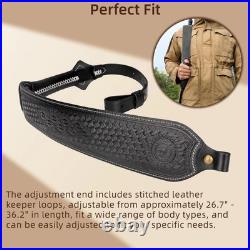 Retro Black Leather Rifle Sling Gun Carry Strap Shooting+ 2 Pcs Swivels