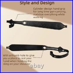 Retro Black Leather Rifle Sling Gun Carry Strap Shooting+ 2 Pcs Swivels