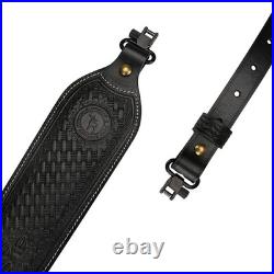 Retro Black Leather Rifle Sling Gun Carry Strap Shooting+ 2 Pcs Swivels