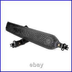 Retro Black Leather Rifle Sling Gun Carry Strap Shooting+ 2 Pcs Swivels